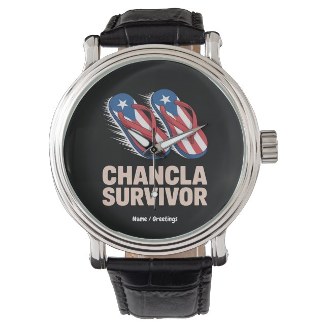 Chancla Survivor Funny Puerto Rico Joke Gift Armbandsur (Framsida)