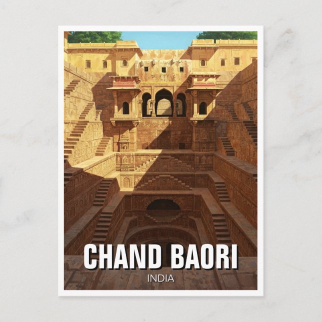 Chand Baori Stepwell India Travel Vykort (Framsida)