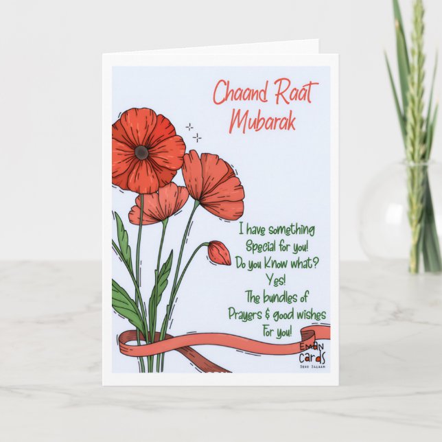 Chand Raat Mubarak - Red Flowers Kort (Framsida)