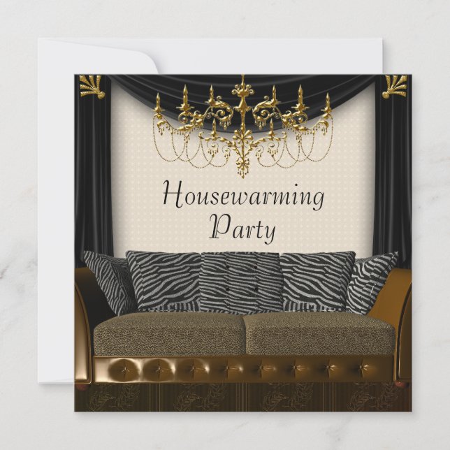 Chandeleir Zebra Soffa HouseuppvärmParty Inbjudningar (Framsida)