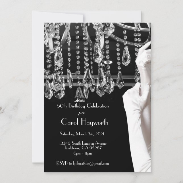 Chandelier 50:e födelsedagshälsningen Black White Inbjudningar (Framsida)