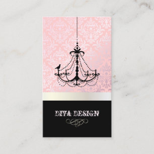Chandelier + Baroque Céline damask /pearl + rosa Visitkort