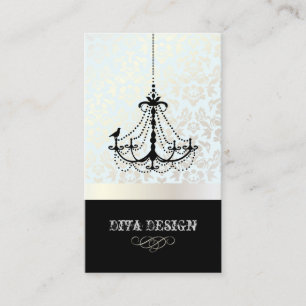 Chandelier + Baroque Damask /pearl + blue Visitkort