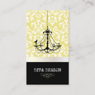 Chandelier + Baroque Damask /pearl + citron Visitkort