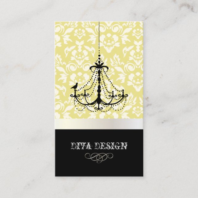 Chandelier + Baroque Damask /pearl + citron Visitkort (Framsida)