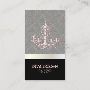 Chandelier + Baroque Damask /pearl + rosa Visitkort