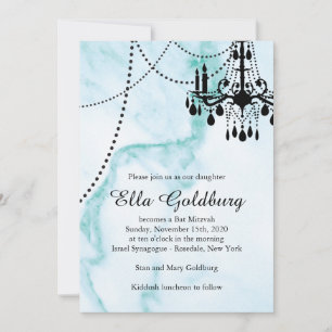 Chandelier Bat mitzvah Inbjudan om Turquise Marble