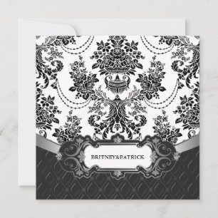Chandelier Black Damask White bröllopsinbjudningar Inbjudningar