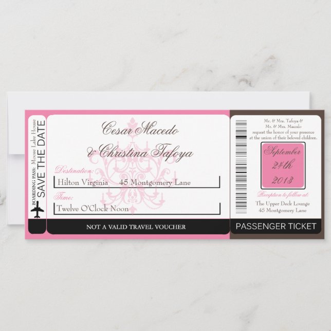 Chandelier Boarding Pass Wedding bjudande Inbjudningar (Framsida)