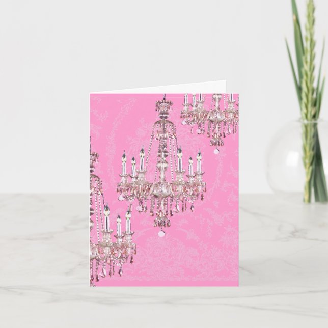 Chandelier Card~Rosa Sparkling Fransk Chandeliers Kort (Framsida)