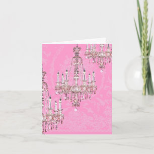 Chandelier Card~Rosa Sparkling Fransk Chandeliers Kort