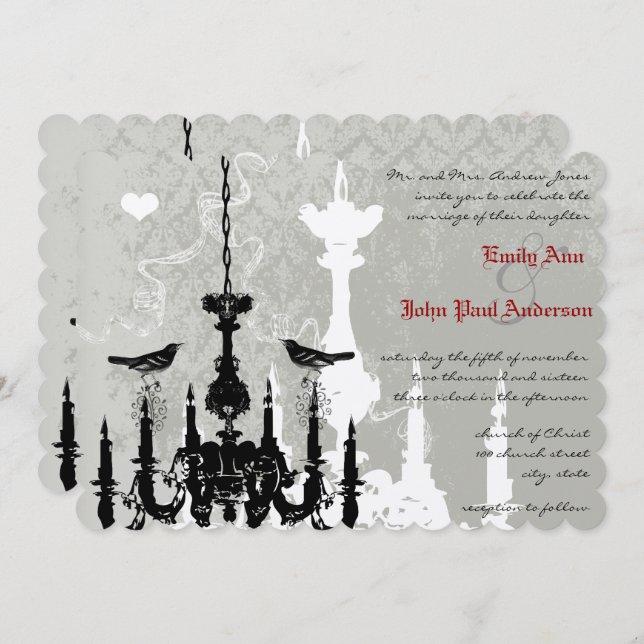 Chandelier Love birds bröllopsinbjudan Inbjudningar (Fram/baksida)