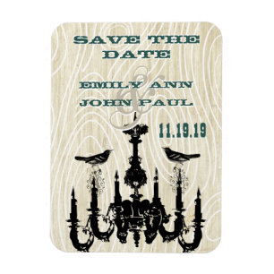Chandelier Love birds Wood Grain sparar datumet Magnet