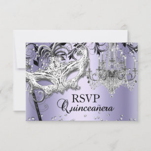 Chandelier Masquerade Lila Quinceanera RSVP Inbjudningar