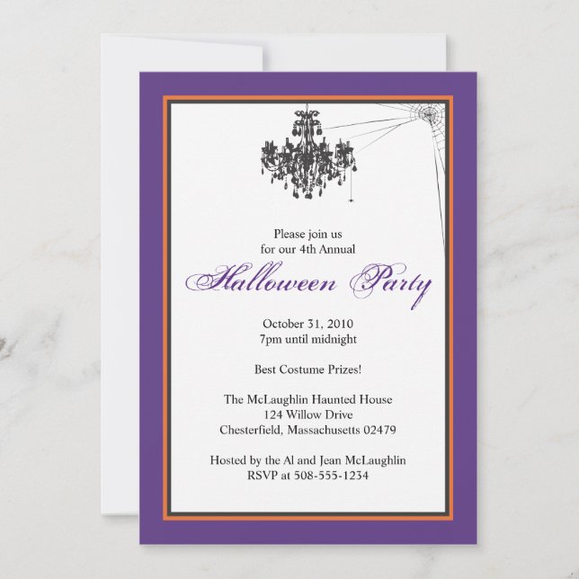 Chandelier med Cob Webben Halloween fest Inbjudningar (Framsida)