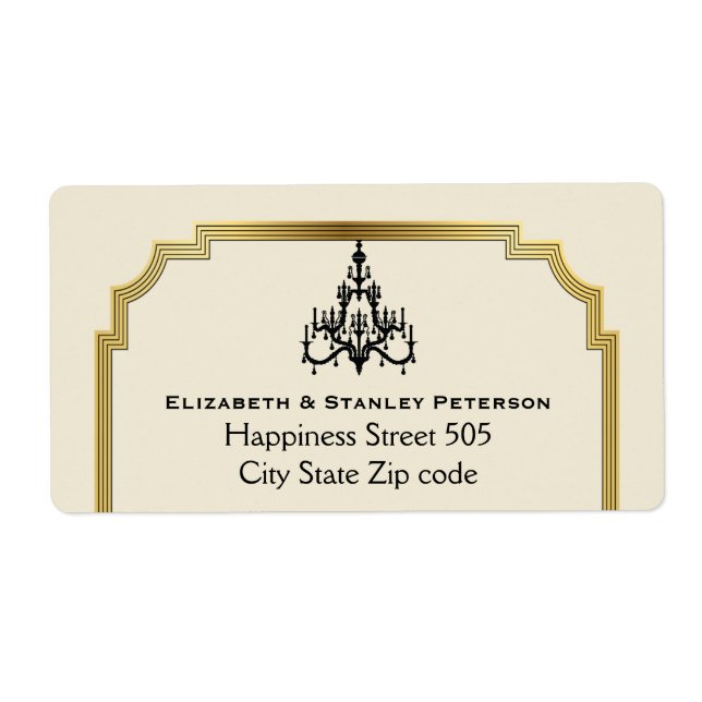 Chandelier och Art Deco gräns beige bröllop Fraktsedel (Framsidan)