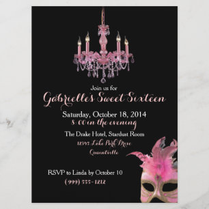 Chandelier och maskerad Sweet 16 inbjudningar