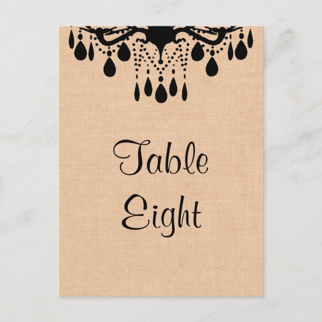 Chandelier på Bordsnumret Burlap Vykort (Framsida)