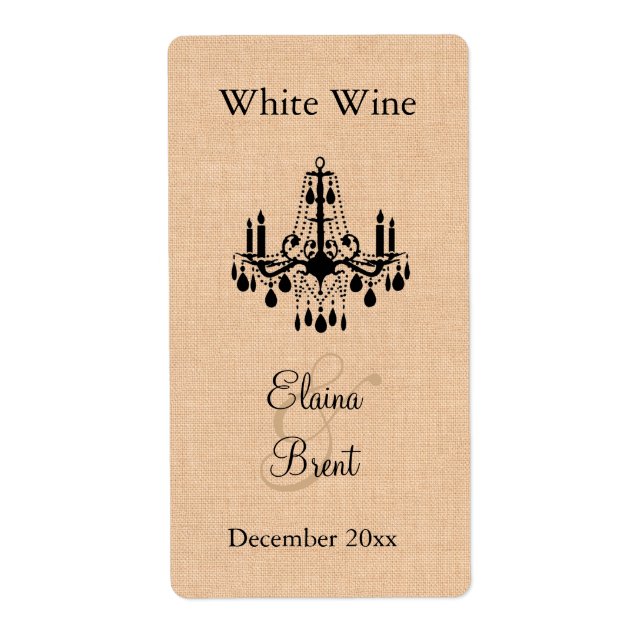 Chandelier på märket Burlap Bröllop Vin Fraktsedel (Framsidan)