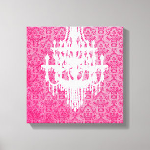 Chandelier Silhouette & Rosa Damask Canvastryck