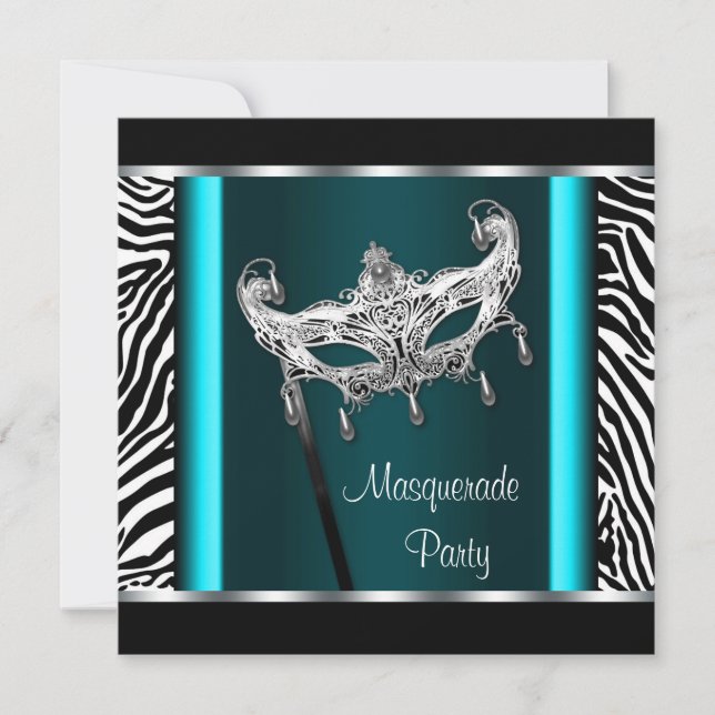 Chandelier Teal Blue Zebra Masquerad Party Inbjudningar (Framsida)