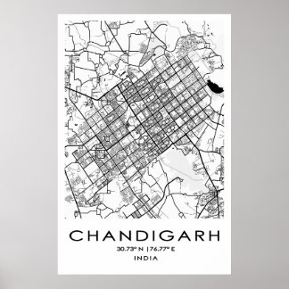 Chandigarh Karta Poster| Punjab| Indien Poster