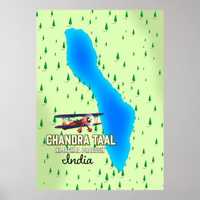 Chandra Taal Himachal Pradesh Indiska sjö karta Poster (Framsidan)