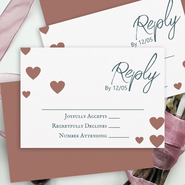 Change Heart Färg, Terracotta, Teal Bröllop OSA Rådkort (terracotta teal green calligraphy elegant script wedding rsvp cards reply response hearts)