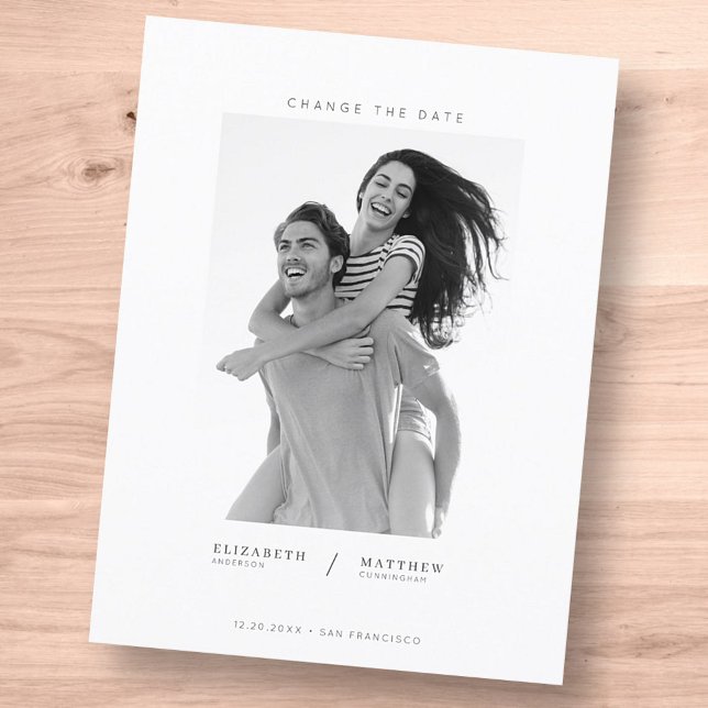 Change The Date Minimalist Custom Photo Wedding Meddelande Vykort (Skapare uppladdad)