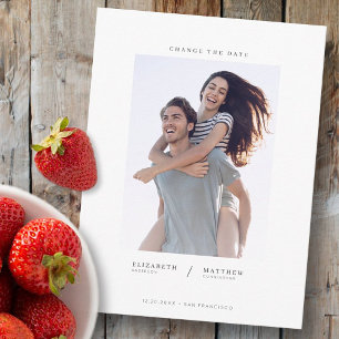 Change the Date Simple Chic Custom Photo Wedding Vykort