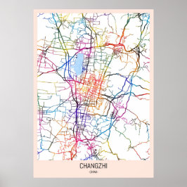 Changzhi Kina Stadskarta Poster