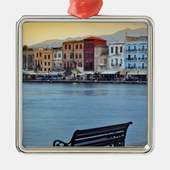 Chania i skymningen, Chania, Kreta, Grekland Julgransprydnad Metall (Framsidan)