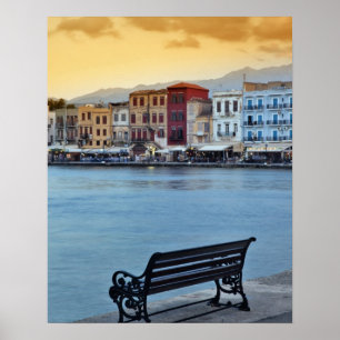 Chania i skymningen, Chania, Kreta, Grekland Poster