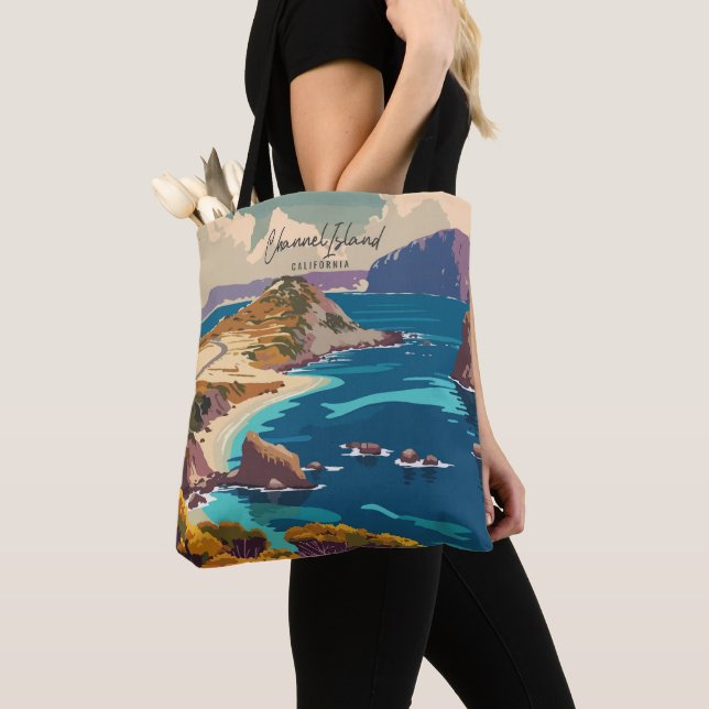 Channel Island California Vintage Art Travel Tygkasse (Närbild)