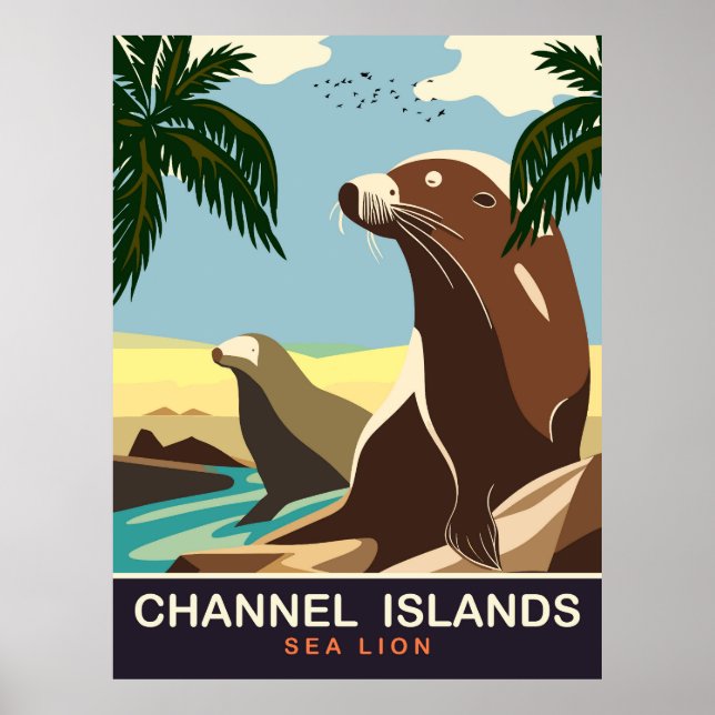 Channel Islands, Sjölejon, Resa Poster (Framsidan)
