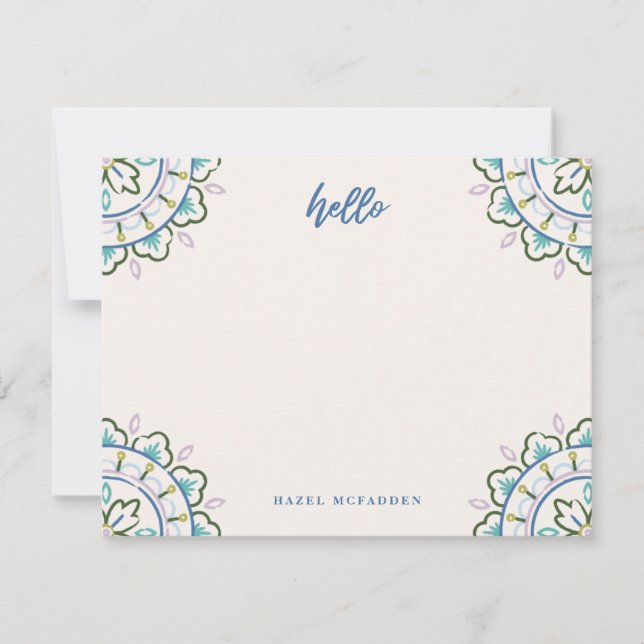 Chantilly Boho Mandala Stationery - Azure Anteckningskort (Framsida)