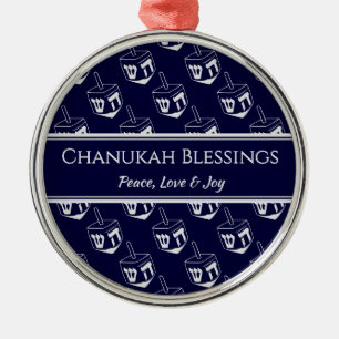 CHANUKAH BLESSINGS Anpassade Dreidel GRÅTT Julgransprydnad Metall