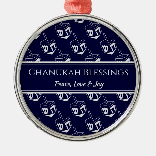CHANUKAH BLESSINGS Anpassade| Dreidel GRÅTT Julgransprydnad Metall (Framsidan)