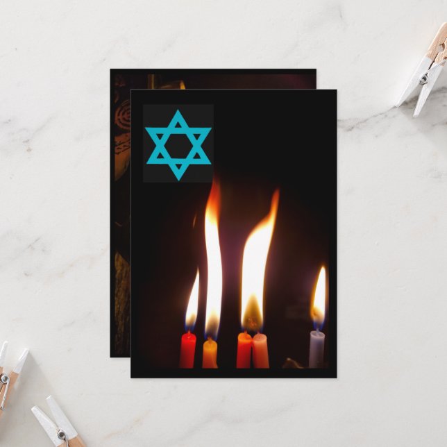 Chanukah Candle flames, David Bjuds stjärna Inbjudningar (Fram/Back In Situ)