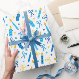 Chanukah Candles Burning White Blue Guld Presentpapper