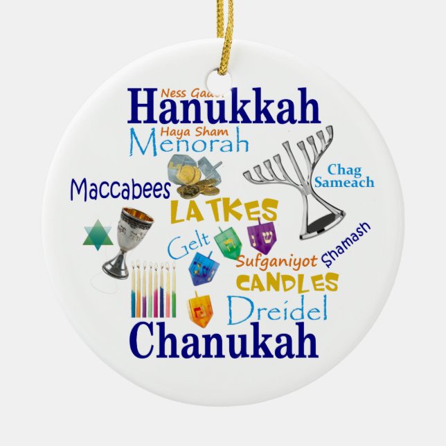 Chanukah Collage/Light Ljus Julgransprydnad Keramik (Framsidan)