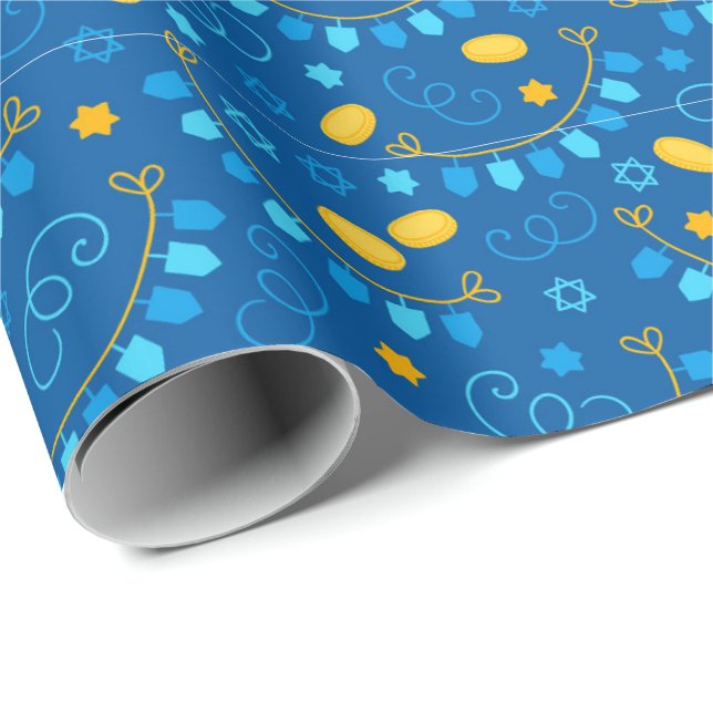 Chanukah Dreidel Banners Gelt Gifts Jewish Stars Presentpapper (Rullad Hörn)