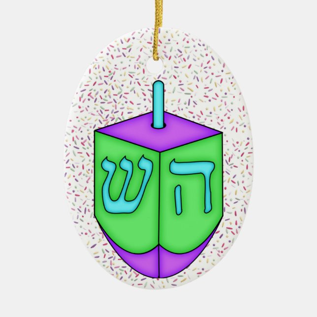 Chanukah Dreidel Julgransprydnad Keramik (Framsidan)