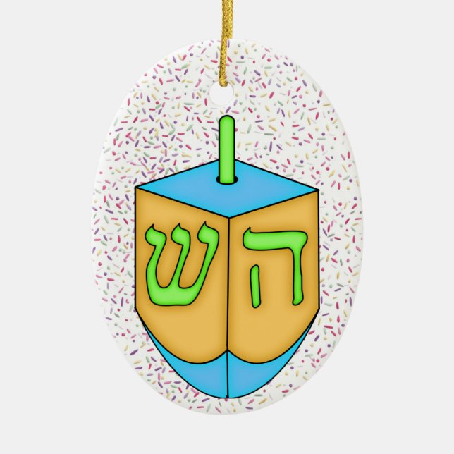 Chanukah Dreidel Julgransprydnad Keramik (Framsidan)