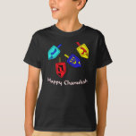 Chanukah Dreidels Tee Shirt<br><div class="desc">En lycklig Chanukah gåva som presenterar 4 dreidels med hebrébrev,  som föreställer ett underbart mirakel,  händde där!</div>