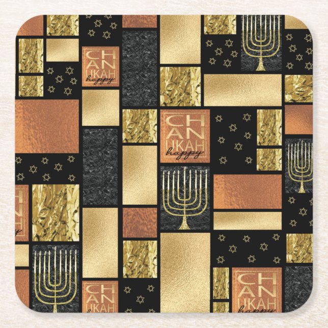 Chanukah Golden Montage Underlägg Papper Kvadrat (Framsidan)