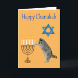 Chanukah hälsningkort helgkort<br><div class="desc">Raccoon som ber vid en menora med en davidsstjärna</div>
