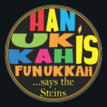 Chanukah/Hanukkah "HanukkahFunukka" Stickers Round Runt Klistermärke<br><div class="desc">Chanukah/Hanukkah "Hanukkah is Funukkah" Stickers Round. Ha roligt att använda de här klisterlapparna som tårtspatchar, presenter, märkre för att stänga påsar eller spelar ingen roll sten, dina festligheter! Anpassa genom att ta bort..säger Steins" och lägger till din egen ord, med ditt favoritteckensnitt stil, storlek och färg. Du kan ändra bakgrunden...</div>