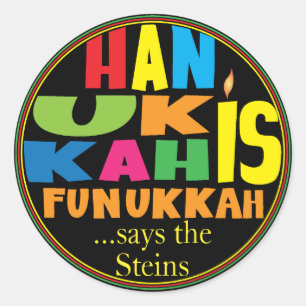 Chanukah/Hanukkah "HanukkahFunukka" Stickers Round Runt Klistermärke