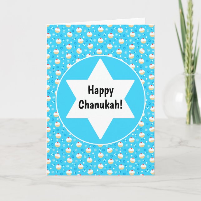 Chanukah Jelly Doughnut Jewish Stars Snöflingor Kort (Framsida)